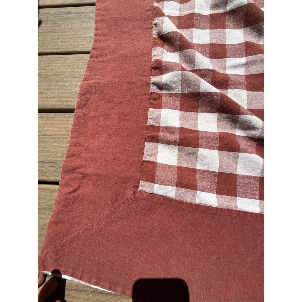 VTG Williams-Sonoma Tablecloth Rust Terracotta White Gingham Check 68x78 Cotton